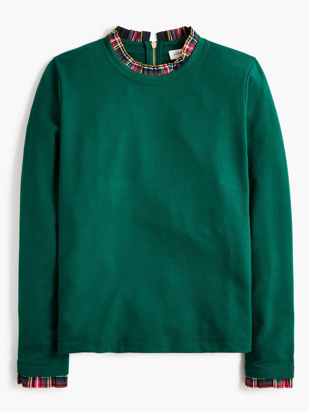 J. Crew Factory Tartan Ruffle-Collar Pullover Top 2X Holiday Green Christmas